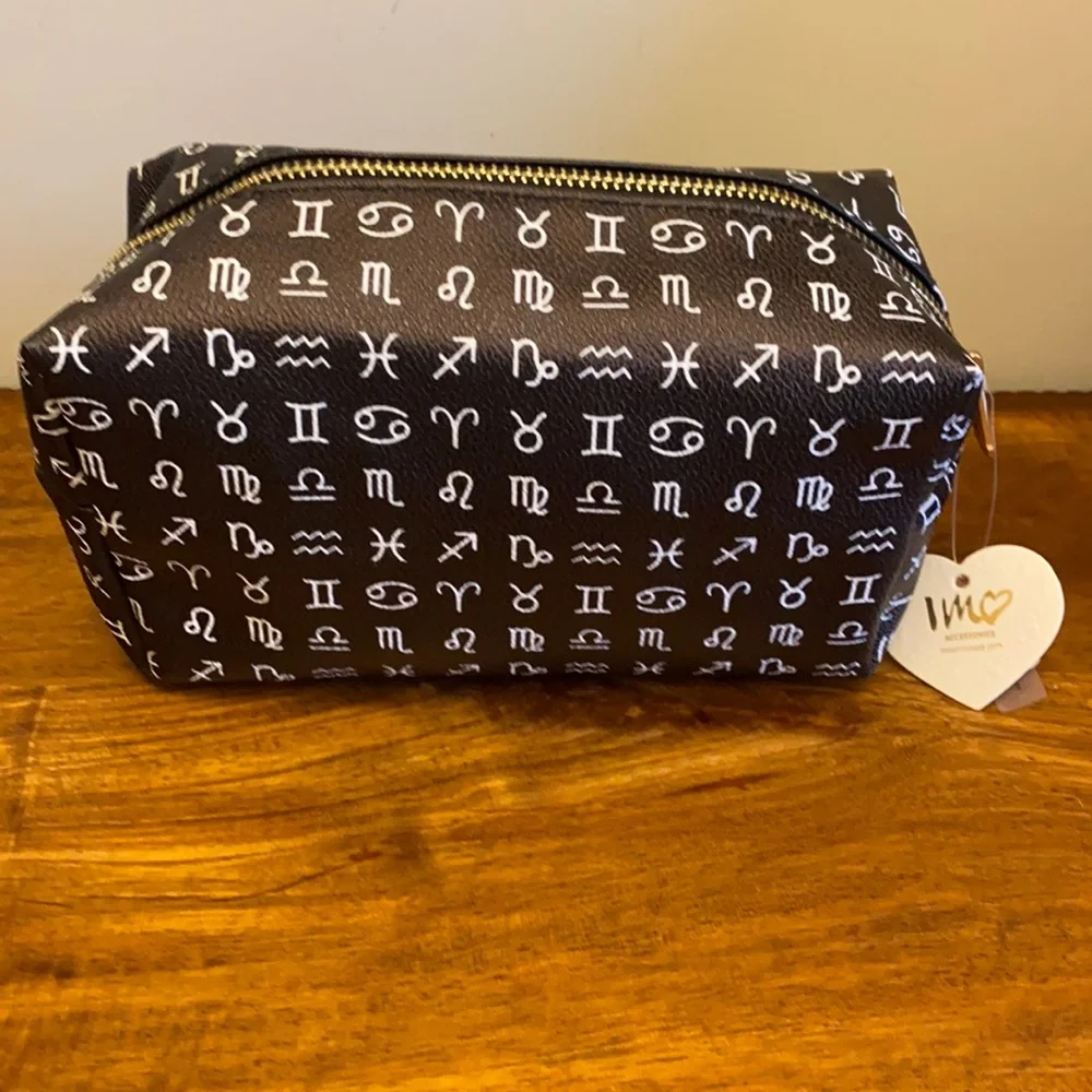 NWT Imoshion Astrology Zodiac Cosmetic Bag Gold Zip Pouch 10x7